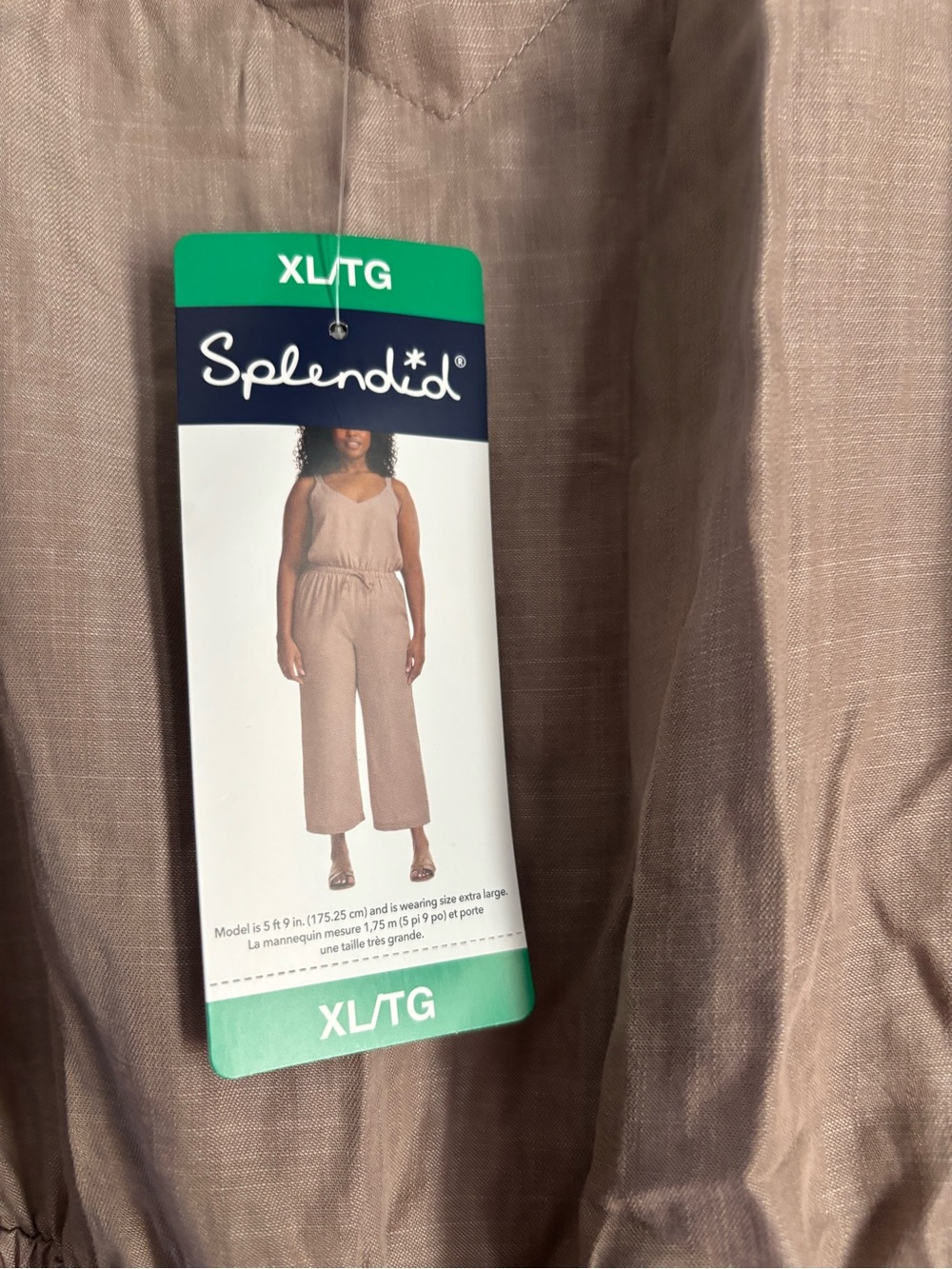 Splendid Taupe Wide-Leg Linen-Feel Jumpsuit